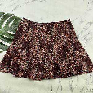 Sundance Womens Silk Mini Skirt Size 16 Burgundy Red Blue Floral Flounce